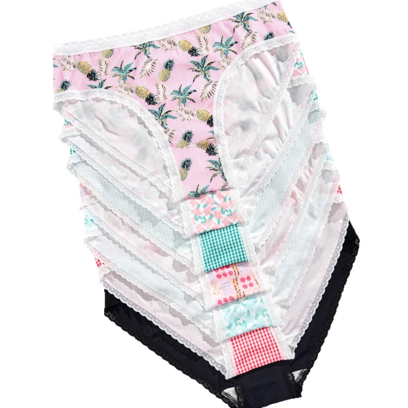Gaćice za žene u plus veličini, Milk Silk, čipkasti rub, brzo sušeće, cvjetni uzorak, srednji struk