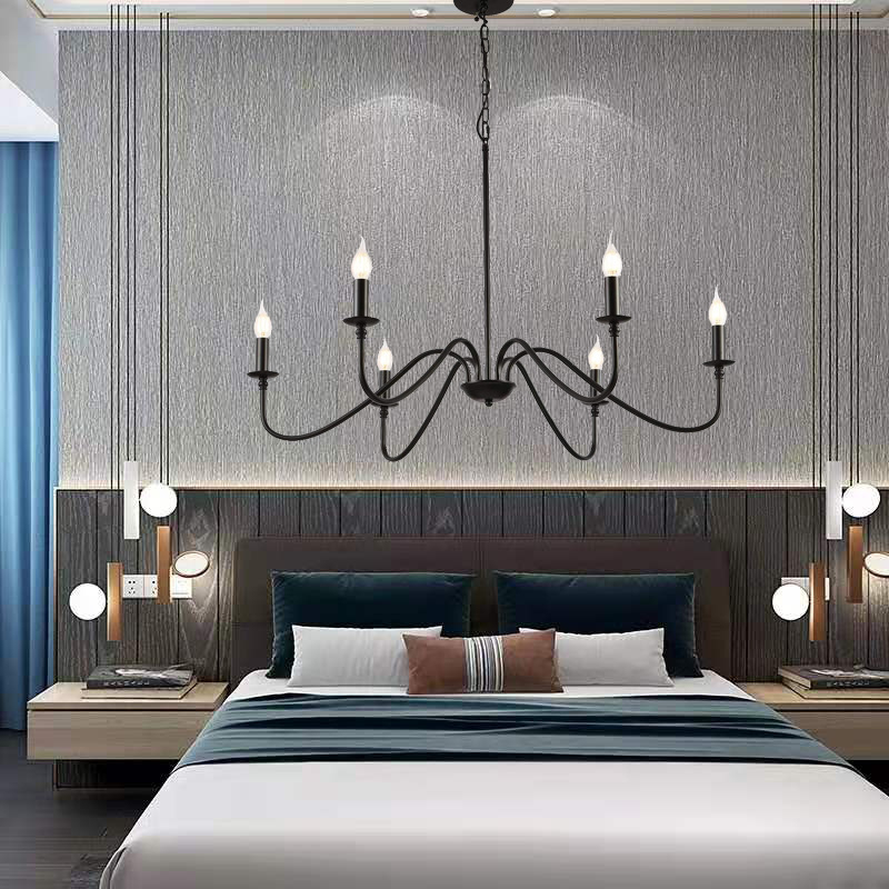 Moderna minimalistički željezni luster s LED, četiri izvora svjetla, vučni prekidač, pogodna za dnevni boravak, blagovaonu, spavaću sobu i radnu sobu.
