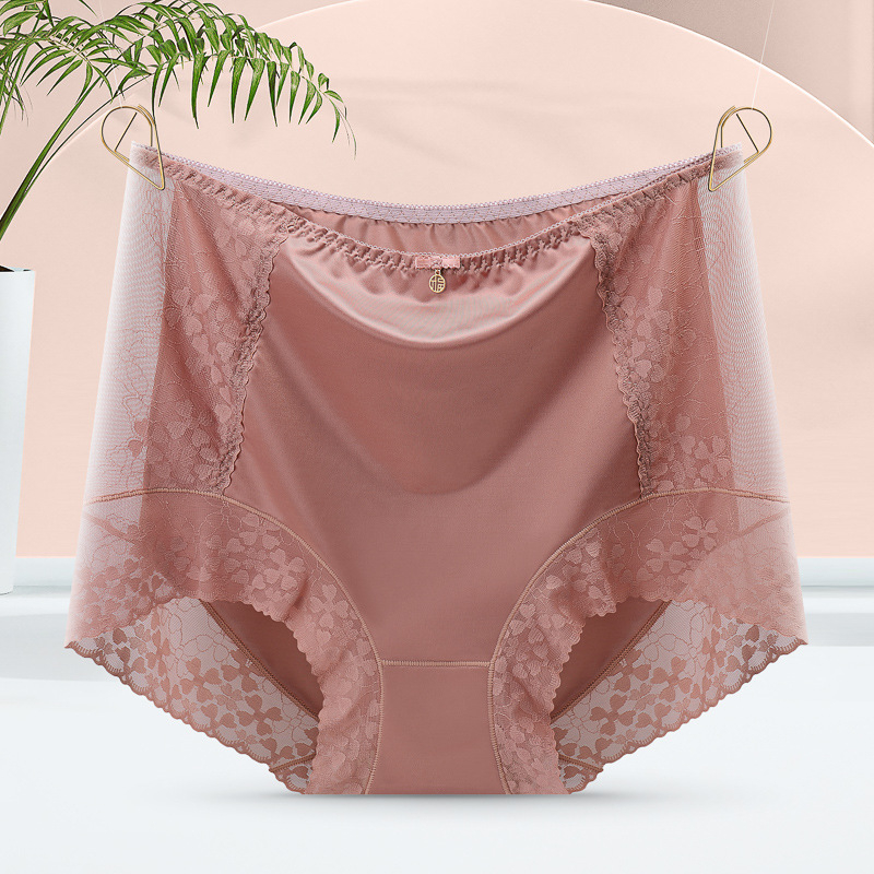 Wennu G232 Ženske gaćice visokog struka s čipkom, plus size, Ice Silk