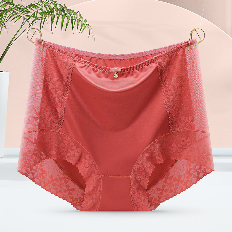 Wennu G232 Ženske gaćice visokog struka s čipkom, plus size, Ice Silk