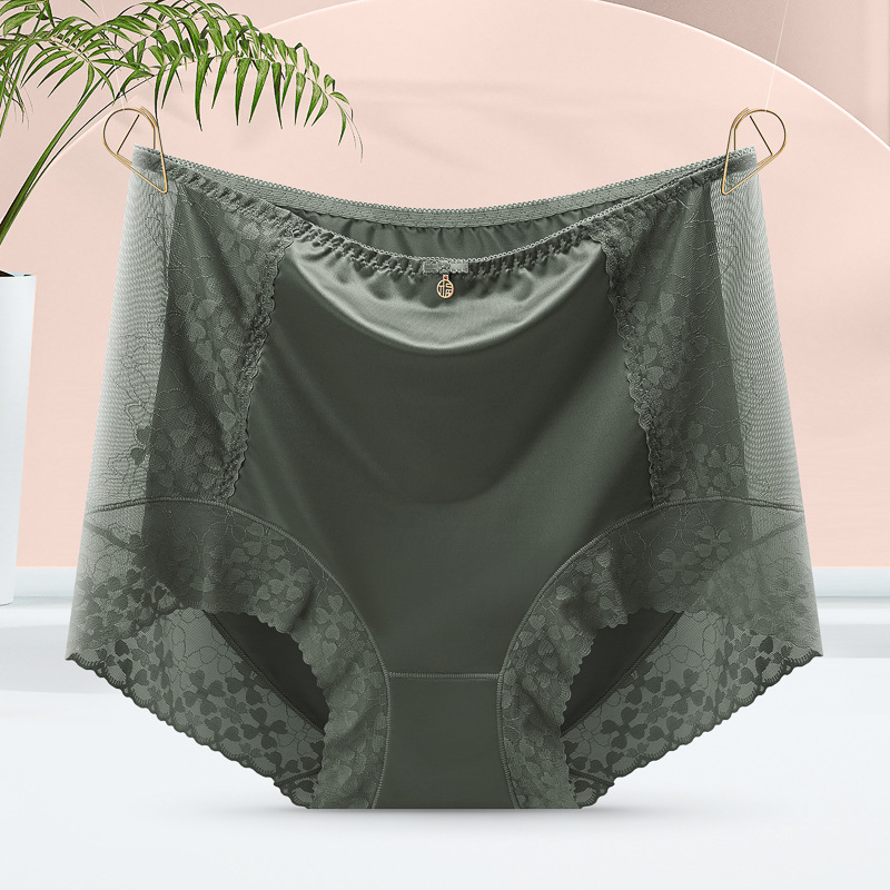 Wennu G232 Ženske gaćice visokog struka s čipkom, plus size, Ice Silk