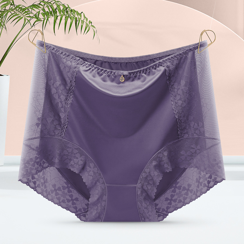 Wennu G232 Ženske gaćice visokog struka s čipkom, plus size, Ice Silk