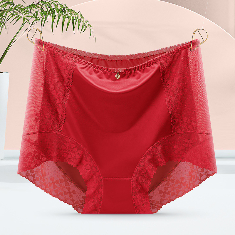 Wennu G232 Ženske gaćice visokog struka s čipkom, plus size, Ice Silk