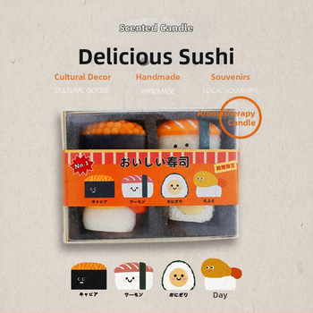 Japanski sushi mirisna svijeća u poklon kutiji – rođendanski dar, ukras za dom