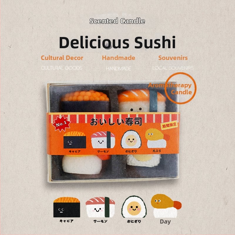 Japanski sushi mirisna svijeća u poklon kutiji – rođendanski dar, ukras za dom