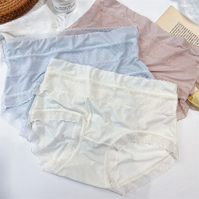 Ženske gaćice Ice Silk, srednje-visoki struk, čipka uz rub, plus veličina, pamučna podstava, antibakterijski 5A
