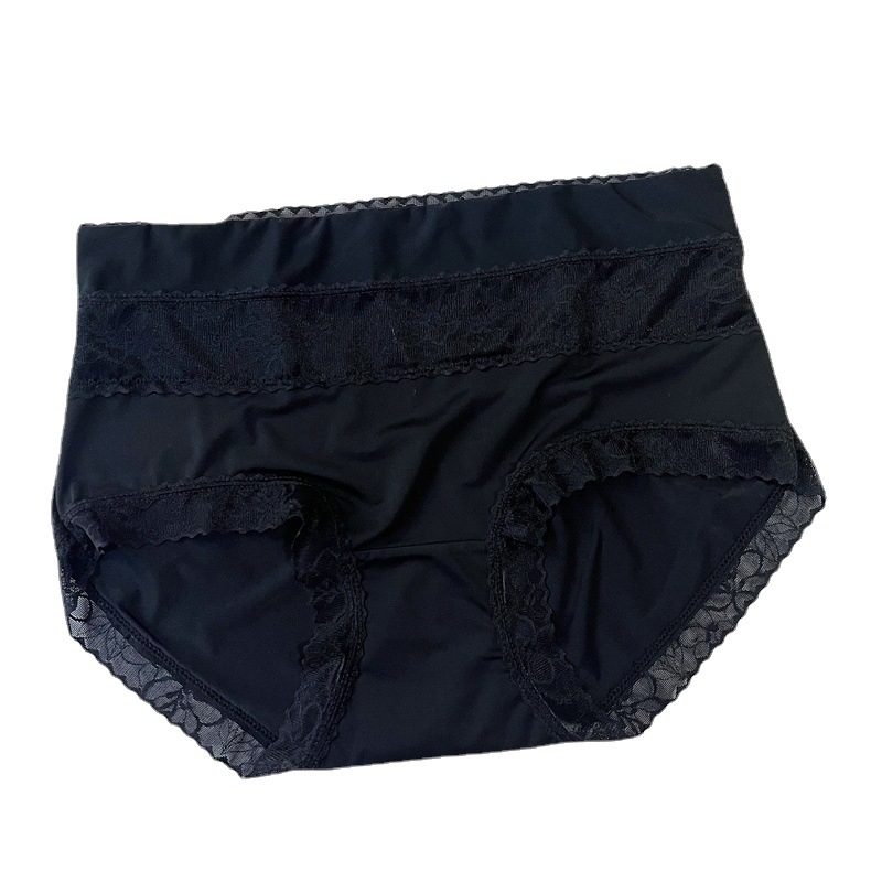 Ženske gaćice Ice Silk, srednje-visoki struk, čipka uz rub, plus veličina, pamučna podstava, antibakterijski 5A