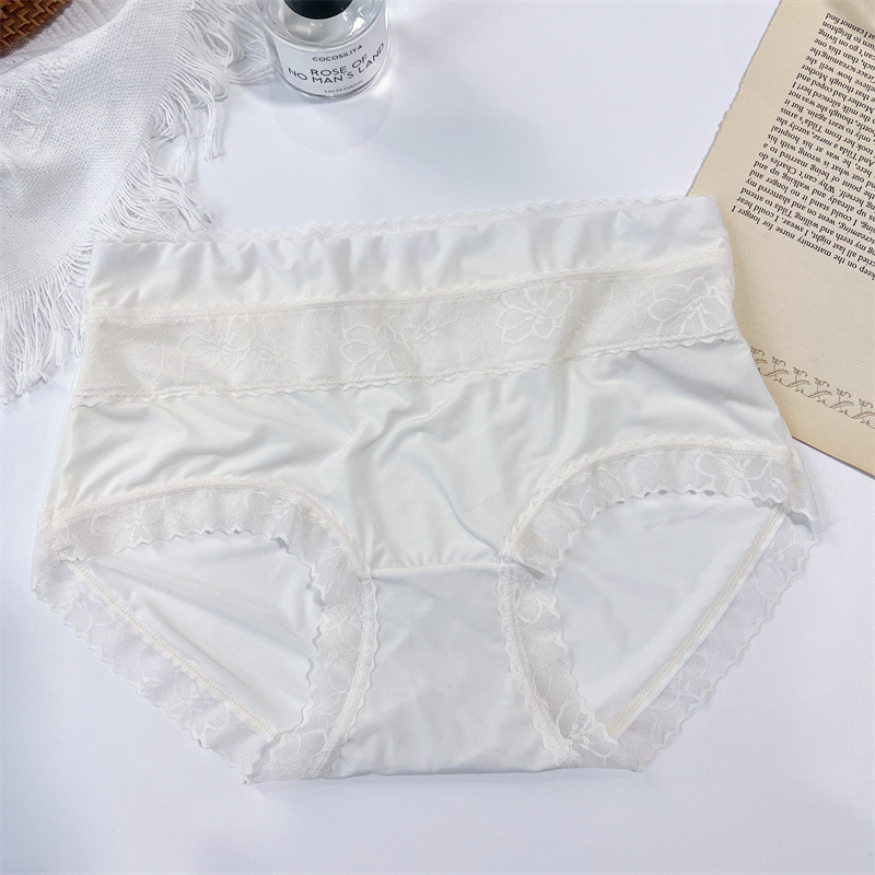 Ženske gaćice Ice Silk, srednje-visoki struk, čipka uz rub, plus veličina, pamučna podstava, antibakterijski 5A