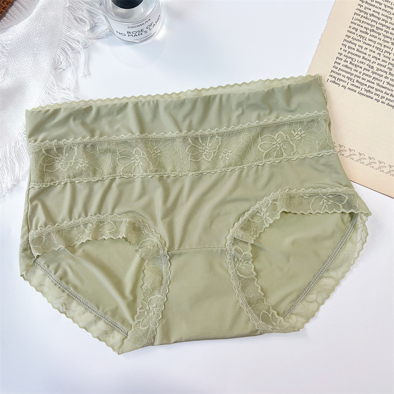 Ženske gaćice Ice Silk, srednje-visoki struk, čipka uz rub, plus veličina, pamučna podstava, antibakterijski 5A