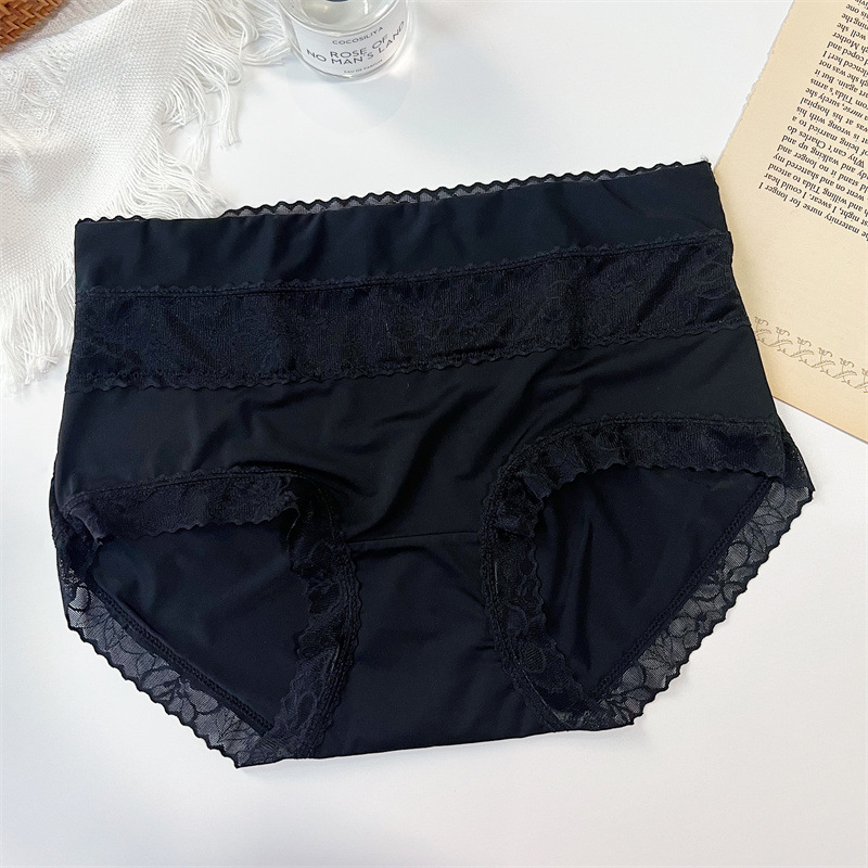 Ženske gaćice Ice Silk, srednje-visoki struk, čipka uz rub, plus veličina, pamučna podstava, antibakterijski 5A