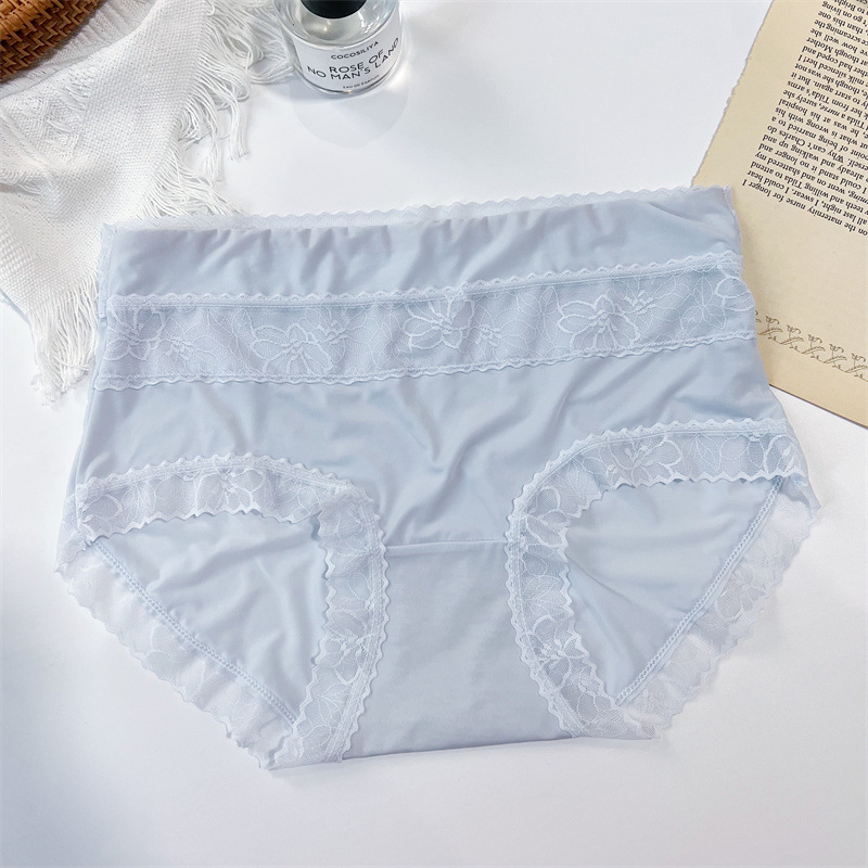 Ženske gaćice Ice Silk, srednje-visoki struk, čipka uz rub, plus veličina, pamučna podstava, antibakterijski 5A