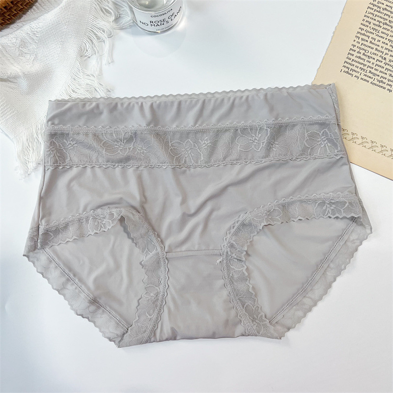 Ženske gaćice Ice Silk, srednje-visoki struk, čipka uz rub, plus veličina, pamučna podstava, antibakterijski 5A