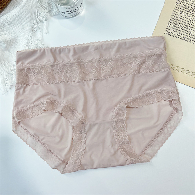 Ženske gaćice Ice Silk, srednje-visoki struk, čipka uz rub, plus veličina, pamučna podstava, antibakterijski 5A