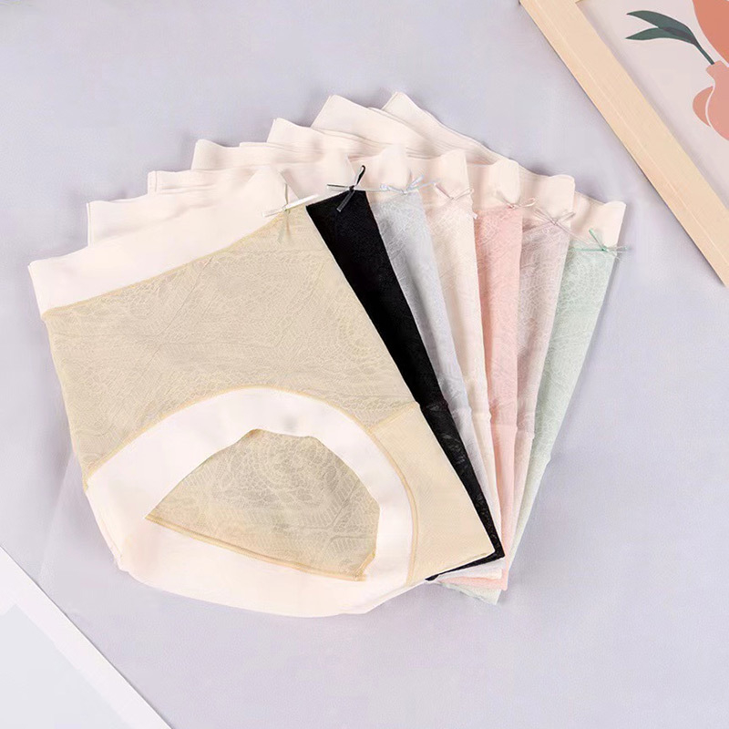 Ženske gaćice srednjeg pojasa, jacquard tkanina od ledenog svile, s mašnicom i mrežastim detaljem