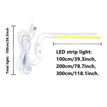 USB dvobojna COB fleksibilna LED traka, DC5V, 8mm, 500 LED/m, bijela + topla CCT, tri boje, neprekidno dimanje, CRI 90