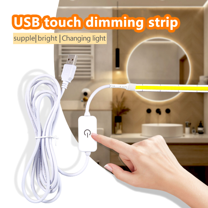 USB dvobojna COB fleksibilna LED traka, DC5V, 8mm, 500 LED/m, bijela + topla CCT, tri boje, neprekidno dimanje, CRI 90
