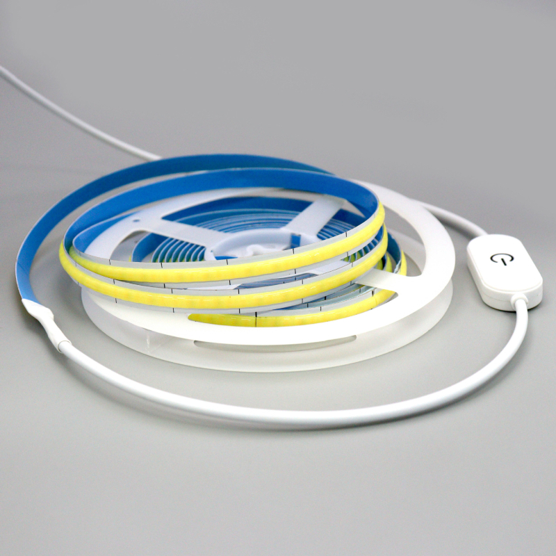 USB dvobojna COB fleksibilna LED traka, DC5V, 8mm, 500 LED/m, bijela + topla CCT, tri boje, neprekidno dimanje, CRI 90
