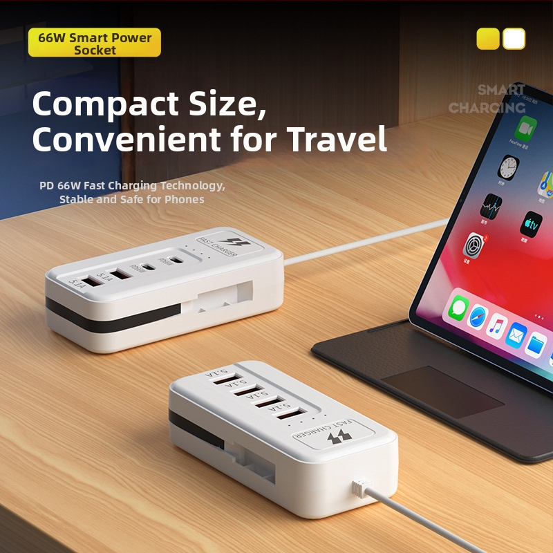 66W multifunkčná USB nabíjačka s viacerými portmi – Tpyec domáca zásuvka a predlžovací kábel pre telefón
