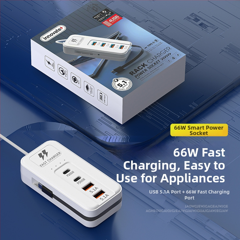 66W multifunkčná USB nabíjačka s viacerými portmi – Tpyec domáca zásuvka a predlžovací kábel pre telefón