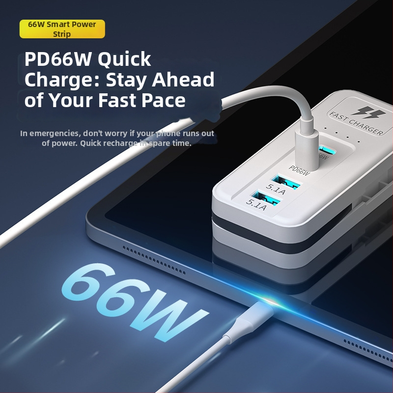 66W multifunkčná USB nabíjačka s viacerými portmi – Tpyec domáca zásuvka a predlžovací kábel pre telefón
