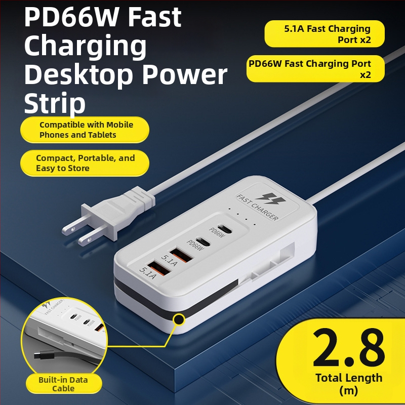 66W multifunkčná USB nabíjačka s viacerými portmi – Tpyec domáca zásuvka a predlžovací kábel pre telefón