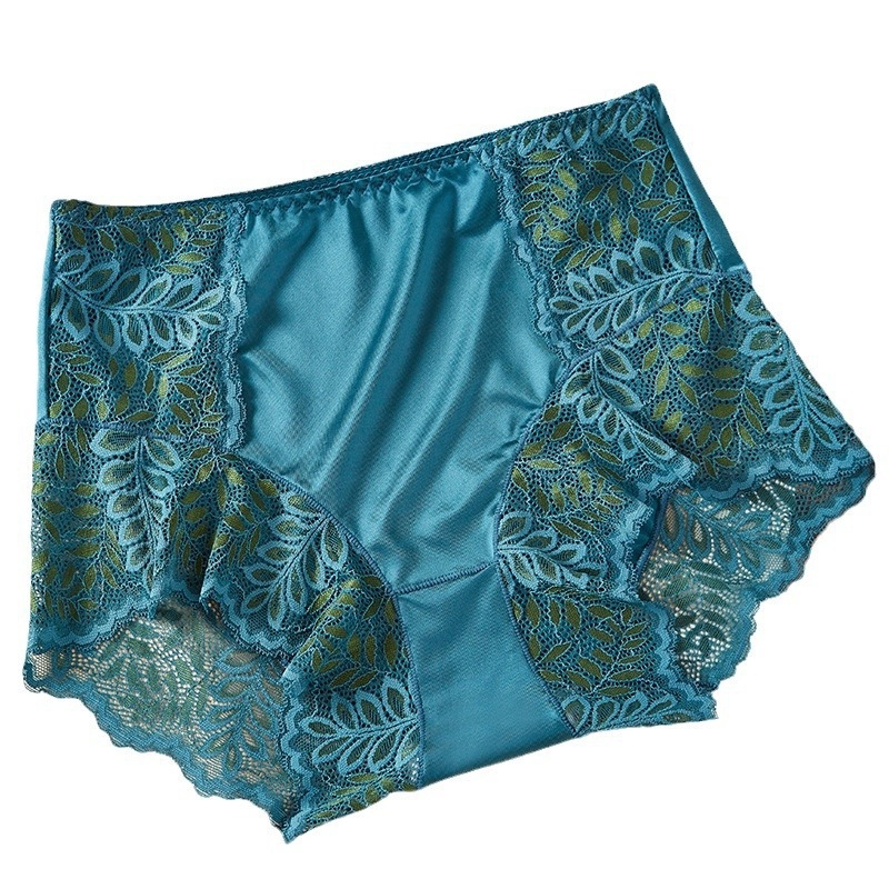 Gaćice za žene plus veličine s visokim strukom, čipkaste s cvjetnim uzorkom, pamučna podstava, Jacquard