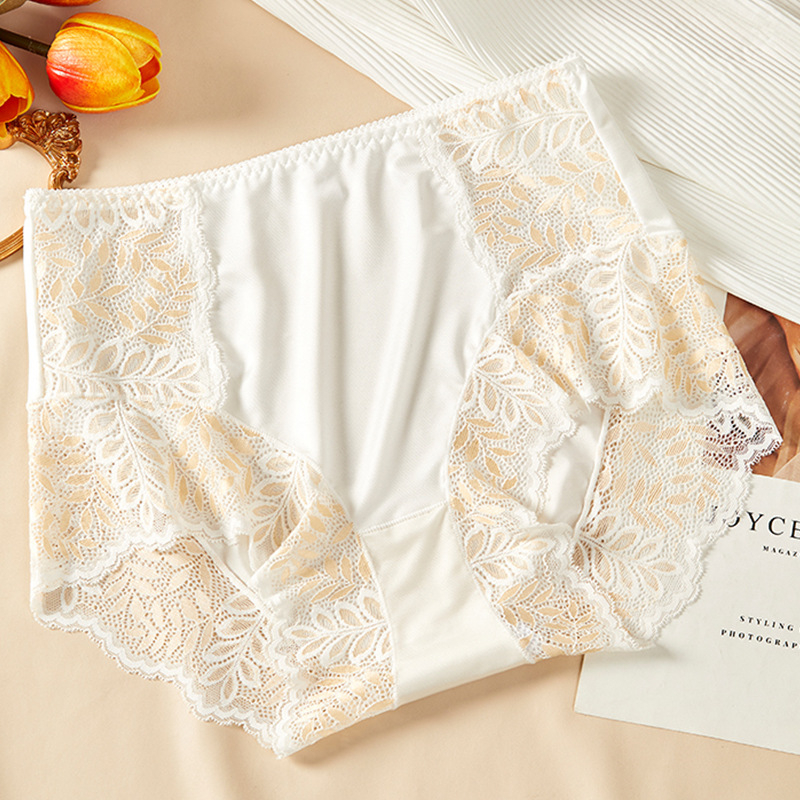 Gaćice za žene plus veličine s visokim strukom, čipkaste s cvjetnim uzorkom, pamučna podstava, Jacquard