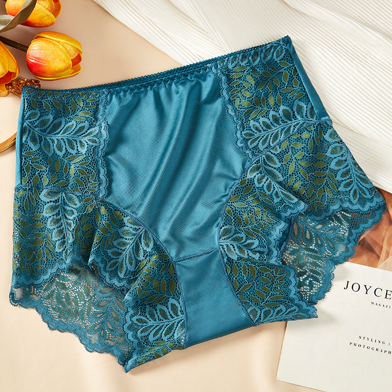 Gaćice za žene plus veličine s visokim strukom, čipkaste s cvjetnim uzorkom, pamučna podstava, Jacquard