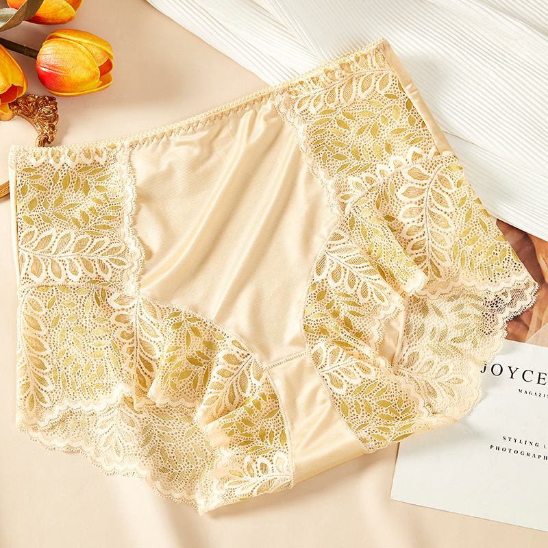 Gaćice za žene plus veličine s visokim strukom, čipkaste s cvjetnim uzorkom, pamučna podstava, Jacquard