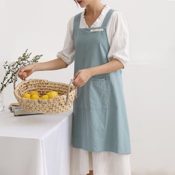 Pregača bez rukava u korejskom stilu od pamuka‑lina s otiskom logotipa, retro kućna pregača za crtanje i cvjećarstvo