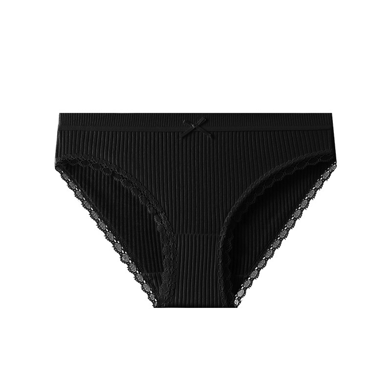 Ženske bikini gaćice od pamuka s čipkom i mašnicom, jednobojne