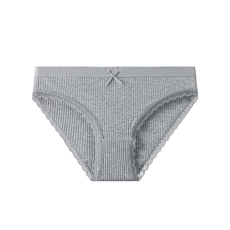 Ženske bikini gaćice od pamuka s čipkom i mašnicom, jednobojne