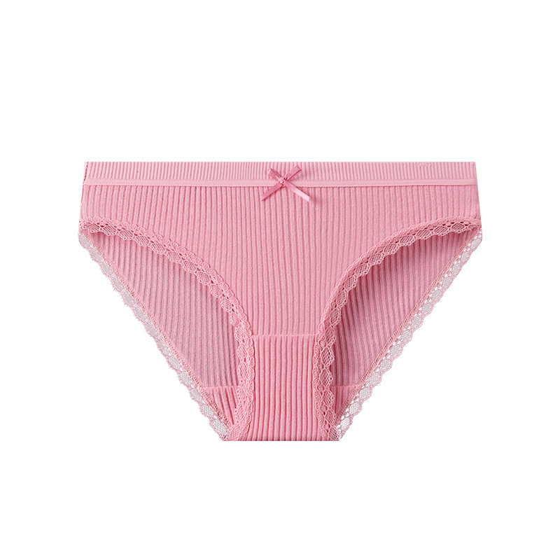 Ženske bikini gaćice od pamuka s čipkom i mašnicom, jednobojne