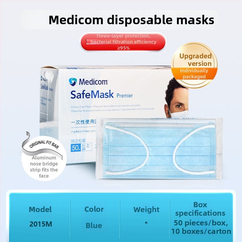 Medicom lekárska maska, jednorazová, netkaná textília, trojvrstvová ochranná maska pre medicínske použitie