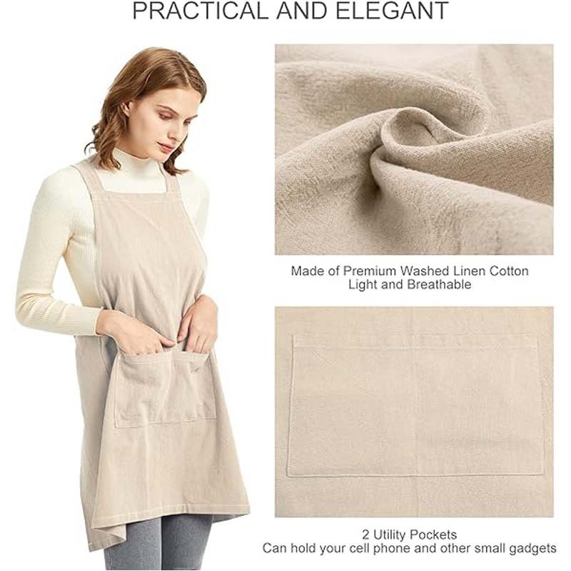 Pregača s trakama od pamuka i lana, za kafiće, pekare i restorane — unisex, vodootporna, korejski stil, jedna veličina