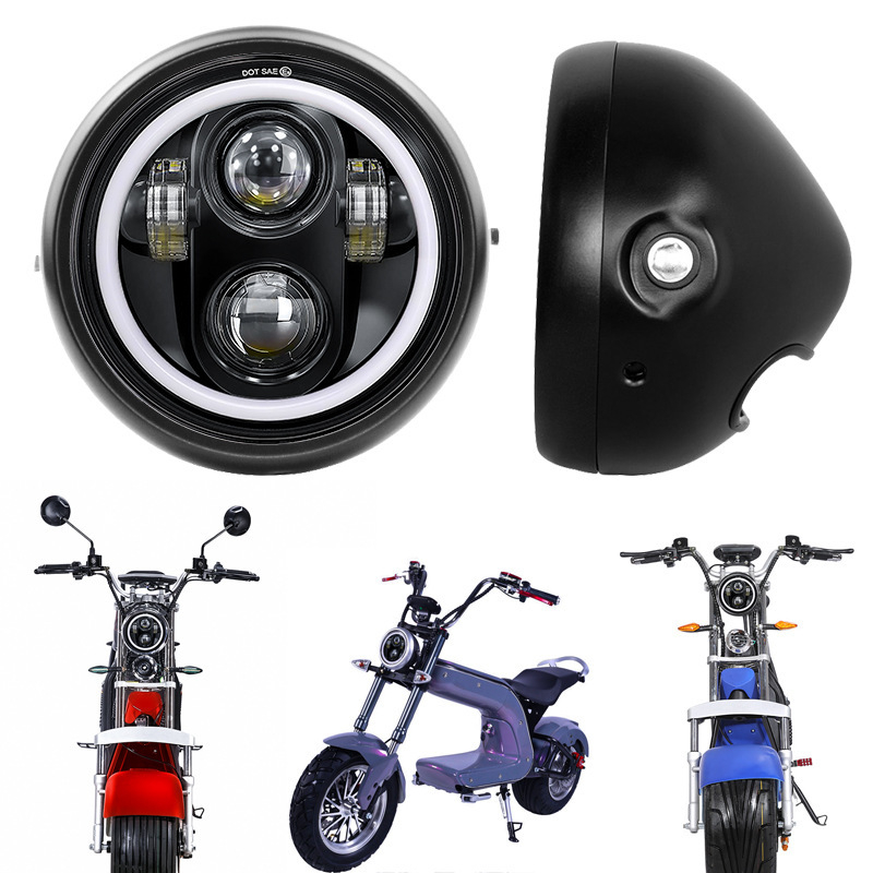 CG125 Cruiser motorkerékpárhoz 6,5 hüvelykes első lámpa és ködfényszóró — retro kerek fém rács
