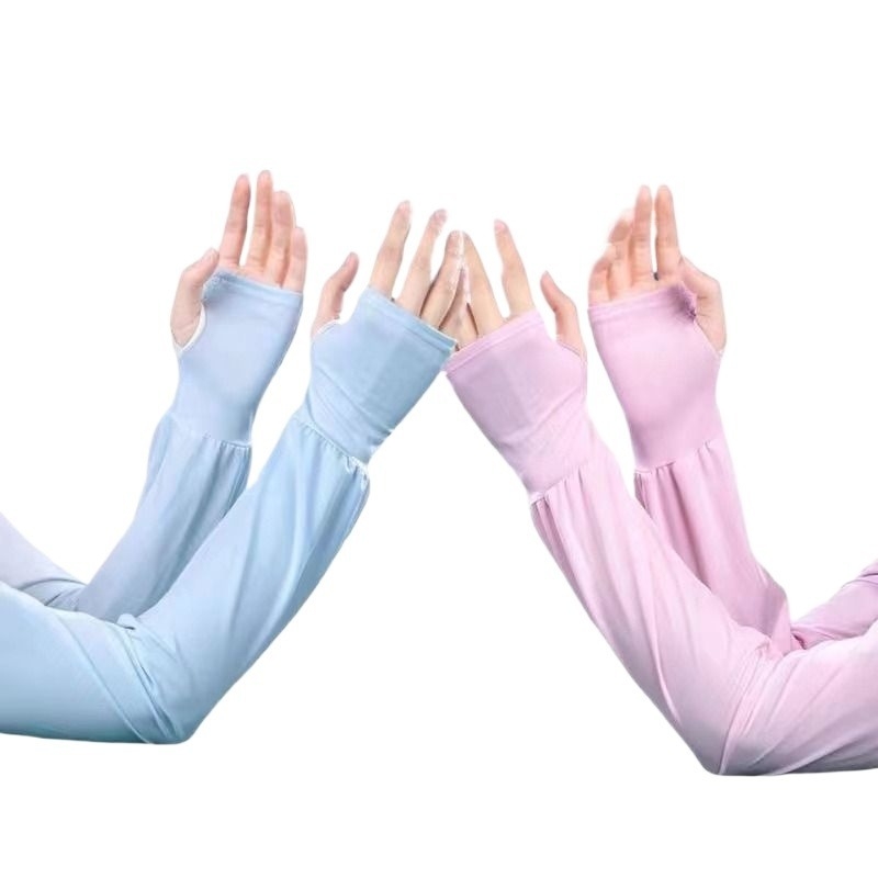 Μανσέτες από ice silk με UV προστασία για γυναίκες, καλοκαίρι, εξωτερικοί χώροι, φαρδιά γραμμή, μακριές