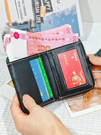 Ženski kompaktni novčanik s dizajnom protiv krađe, mini novčanik za kovanice, držač kartica i integrirani prozor za identitet, PU materijal, gradski minimalistički stil, proljeće 2025