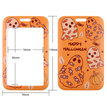 Κάρτα με λουρά Halloween: κολοκύθα-φάντασμα, θήκη σκληρού περιβάλματος για κάρτες, κατάλληλη για φοιτητική ταυτότητα, κάρτα μεταφοράς, πάσο εργασίας/έκθεσης και μπρελόκ τηλεφώνου