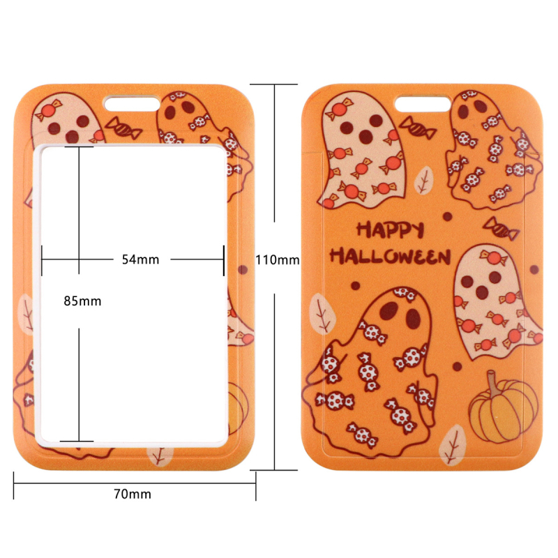Κάρτα με λουρά Halloween: κολοκύθα-φάντασμα, θήκη σκληρού περιβάλματος για κάρτες, κατάλληλη για φοιτητική ταυτότητα, κάρτα μεταφοράς, πάσο εργασίας/έκθεσης και μπρελόκ τηλεφώνου