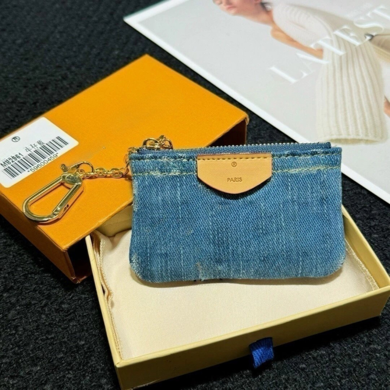 Denim novčanik za kovanice i držač kartica, veličine L, mala torbica s privjeskom