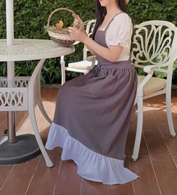 Francuska vintage pregača s volanima, pamučna, bez rukava Lolita inspiracija, za studente umjetnosti i kafiće