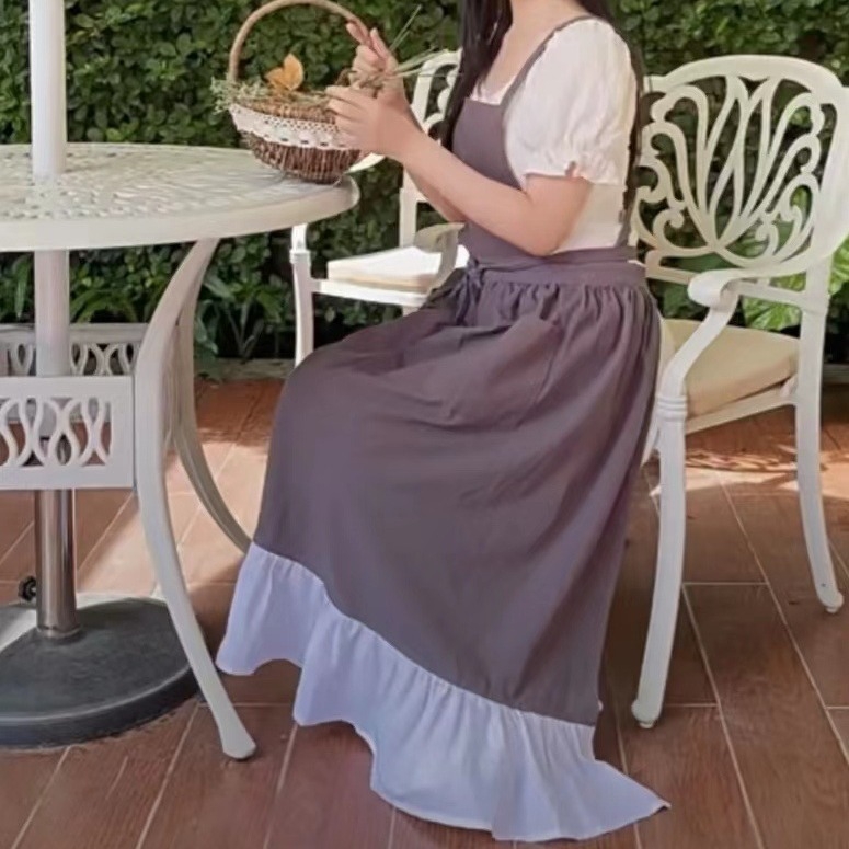 Francuska vintage pregača s volanima, pamučna, bez rukava Lolita inspiracija, za studente umjetnosti i kafiće