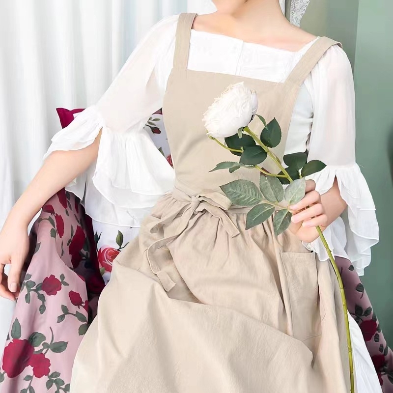 Francuska vintage pregača s volanima, pamučna, bez rukava Lolita inspiracija, za studente umjetnosti i kafiće