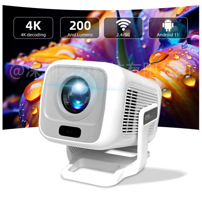 4K мини проектор, оригинална резолюция 1080p, Android 11 автофокус, домашна и образователна прожекция, барелобразен дизайн