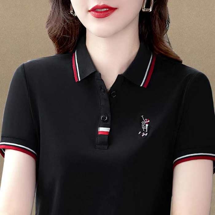 Γυναικείο polo μπλουζάκι σε καλοκαιρινό κορεατικό στυλ, κοντό μανίκι, μέγεθος PLUS, καθημερινό αθλητικό τοπ