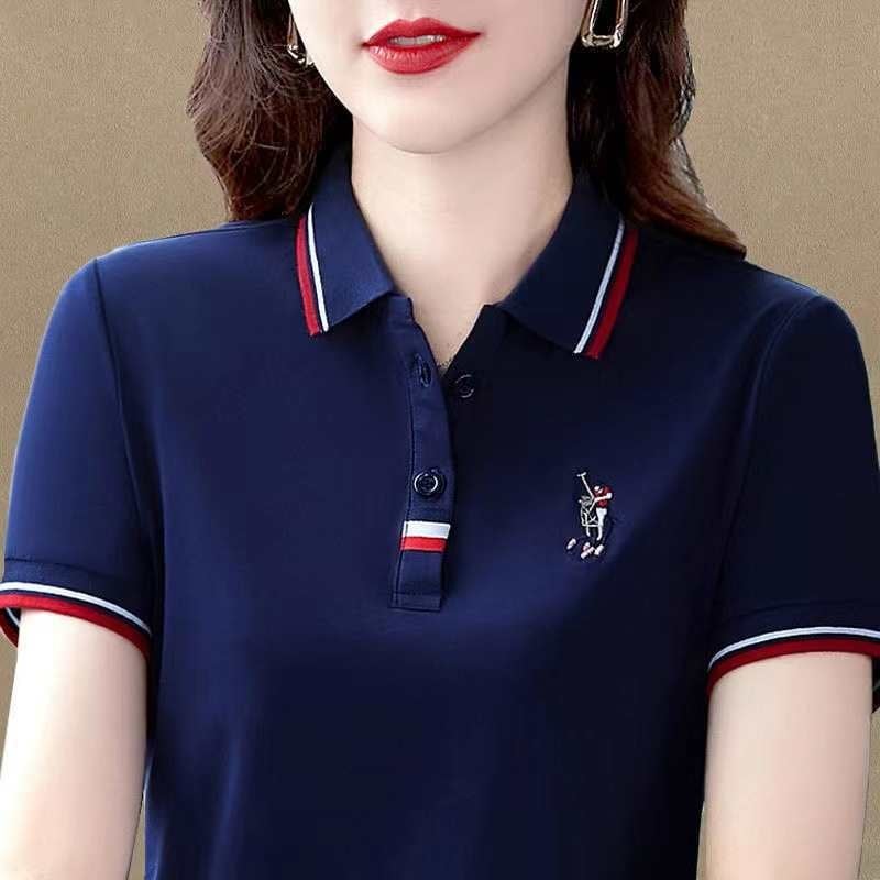 Γυναικείο polo μπλουζάκι σε καλοκαιρινό κορεατικό στυλ, κοντό μανίκι, μέγεθος PLUS, καθημερινό αθλητικό τοπ