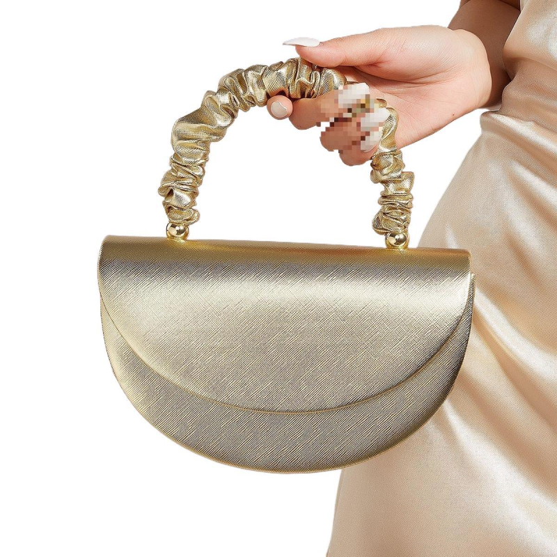 Visokokvalitetna plisirana luksuzna ženska torbica za zapešće s zakrivljenom ručkom, novi model; može se nositi na zapešće ili preko ramena (crossbody)