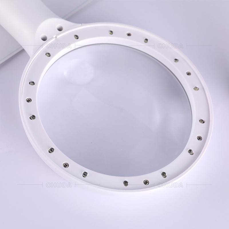 Chuda ručna lupa, promjera 120 mm, za čitanje novina, 14 LED svjetala, ergonomska drška