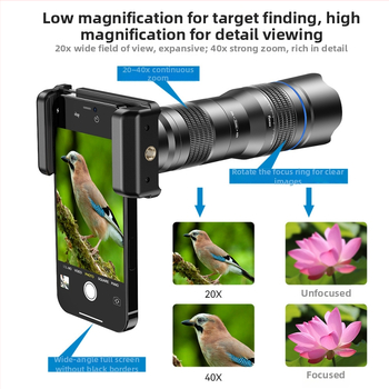 Telescope monocular cu zoom continuu 20-40x, obiectiv telefoto pentru telefon, vizionare în aer liber